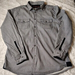 PD&C Navy Blue and White Button Down Shirt, Large